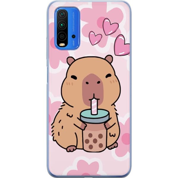Xiaomi Redmi 9T Gjennomsiktig deksel Kawaii Capybara Hjerteanime Stil Søt Design Dyretema TikTok Populær Gave Jente