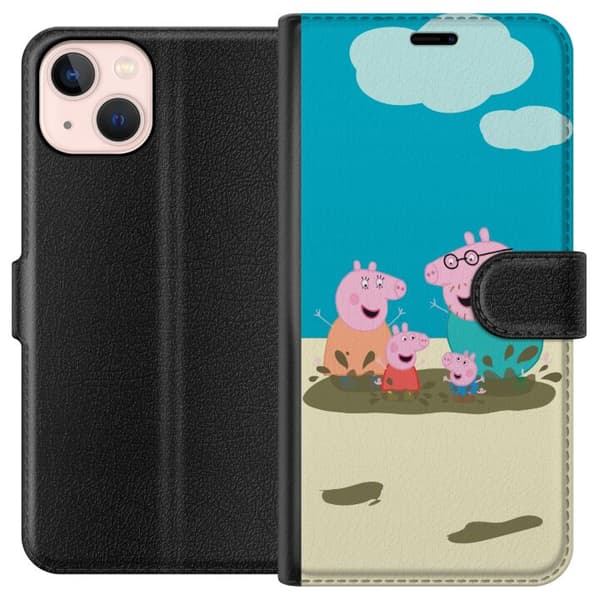 Apple iPhone 13 Tegnebogsetui Greta Gris Familie Georg Mudderpøl Børnemotiv Serie Populær Børnekarakter Glæde