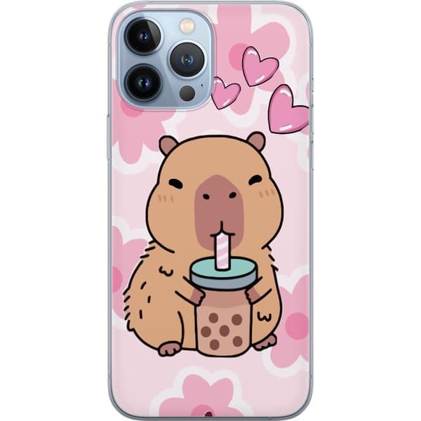 Apple iPhone 13 Pro Max Gjennomsiktig deksel Kawaii Capybara Hjerteanime Stil Søt Design Dyretema TikTok Populær Gave Jente