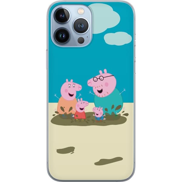 Apple iPhone 13 Pro Max Gennemsigtig cover Greta Gris Familie Georg Mudderpøl Børnemotiv Serie Populær Børnekarakter Glæde
