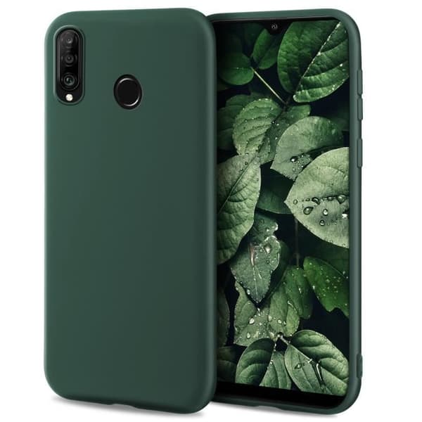 Moozy Minimalist Series Silikontelefonfodral för Huawei P30 Lite, Skogsgrön - Matt finish, Mjukt Slim Cover
