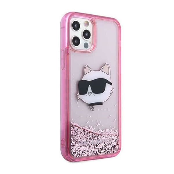 Karl Lagerfeld Liquid Glitter NFT Choupette Head - Fodral för iPhone 12 / iPhone 12 Pro (Rosa) - 3666339119065
