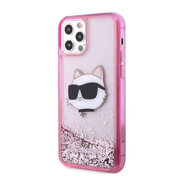 Karl Lagerfeld Liquid Glitter NFT Choupette Head - Fodral för iPhone 12 / iPhone 12 Pro (Rosa) - 3666339119065