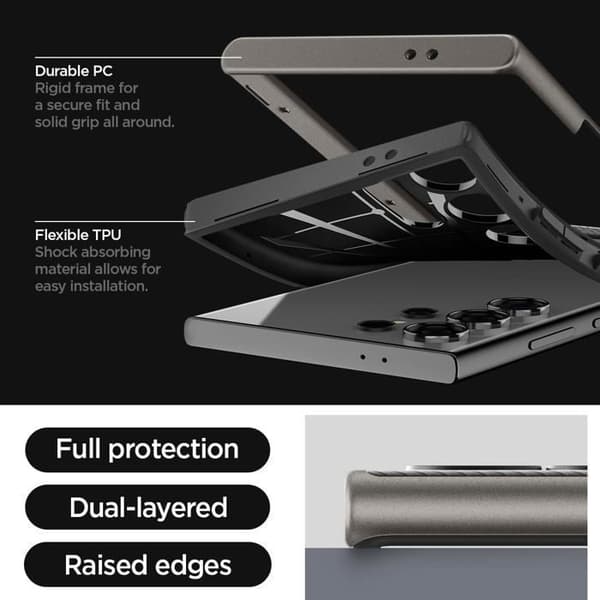 Telefonfodral - Spigen - Neo Hybrid - Gunmetal - Skärm- och kameraskydd - Kompatibel S24 Ultra