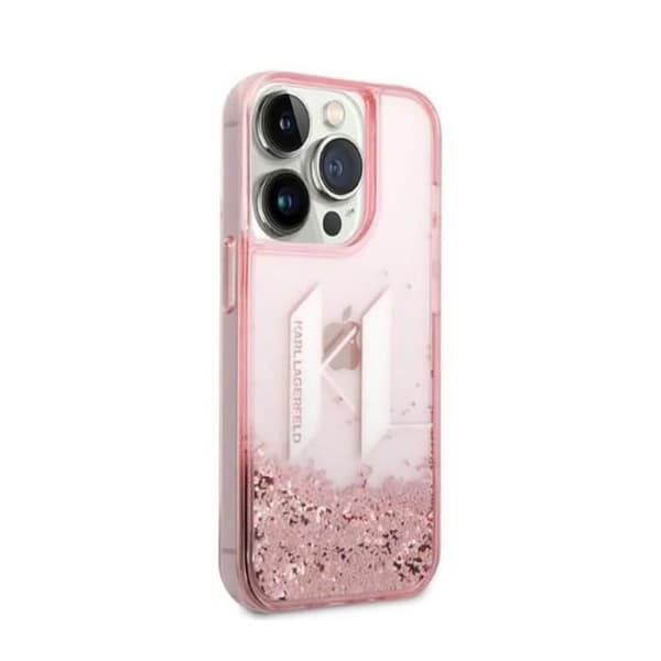 Karl Lagerfeld Liquid Glitter Big Logo Case - Fodral för iPhone 14 Pro (Rosa) - 3666339085667