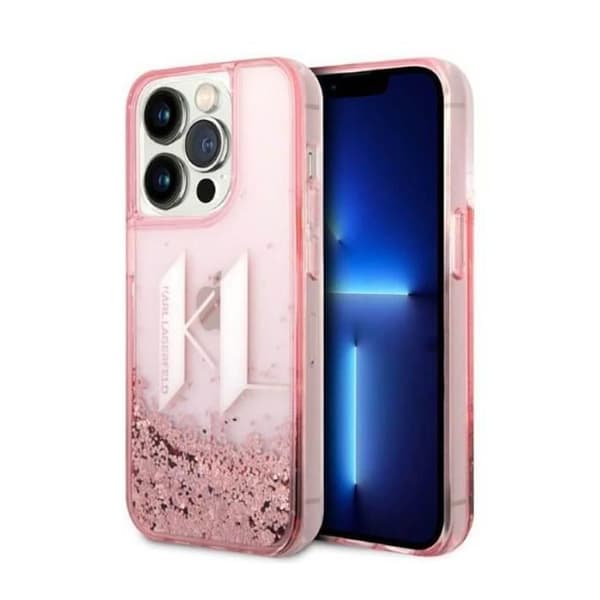 Karl Lagerfeld Liquid Glitter Big Logo Case - Fodral för iPhone 14 Pro (Rosa) - 3666339085667