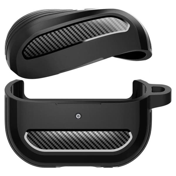 Fodral för Samsung Galaxy Buds 3/3 Pro, skyddsfodral med aluminiumstativ, Spigen Heavy Duty Armor Black