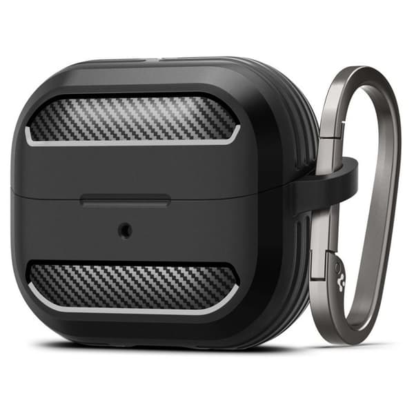 Fodral för Samsung Galaxy Buds 3/3 Pro, skyddsfodral med aluminiumstativ, Spigen Heavy Duty Armor Black