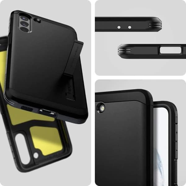 Fodral - Spigen - Tuff rustning - Svart - Dubbellager - Stativ - Kompatibel Galaxy S21