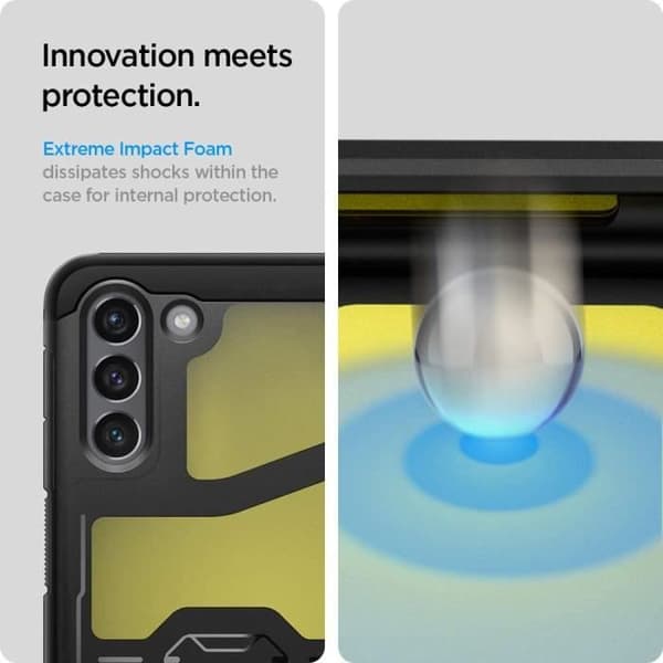 Fodral - Spigen - Tuff rustning - Svart - Dubbellager - Stativ - Kompatibel Galaxy S21