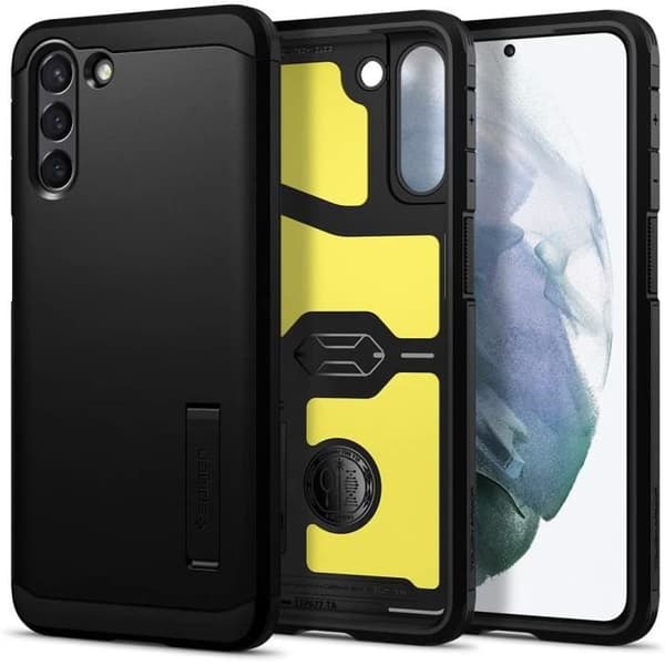 Fodral - Spigen - Tuff rustning - Svart - Dubbellager - Stativ - Kompatibel Galaxy S21