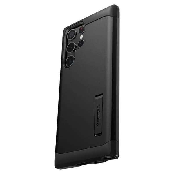 Fodral - SPIGEN - Tuff rustning - Samsung Galaxy S22 Ultra - Svart - Robust skydd - Integrerat stativ