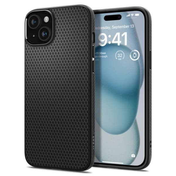 Skyddsfodral - Spigen - Liquid Air - Mattsvart - Flexibel - Anti-chock - Anti-repa
