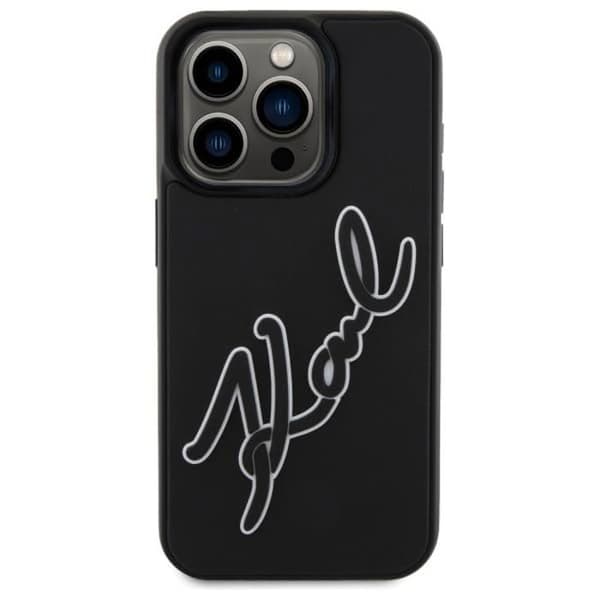 Hus - fodral - strumpa Karl Lagerfeld - KLHCP15L3DRKSDLK - iPhone 15 Pro 6,1 hård skal svart 3D Gummi Signatur