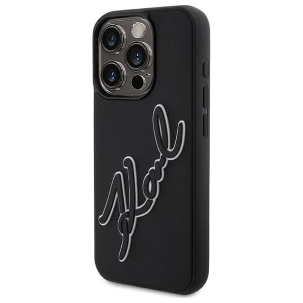 Hus - fodral - strumpa Karl Lagerfeld - KLHCP15L3DRKSDLK - iPhone 15 Pro 6,1 hård skal svart 3D Gummi Signatur