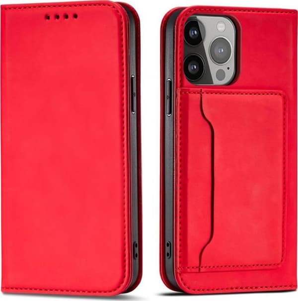 Housse - etui - chaussette Hurtel - 187761837 - Magnet Card Case iPhone 14, fodral med plånbokslock och röd ställning