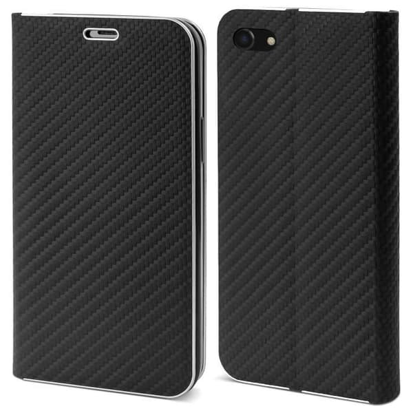 Moozy Flip-fodral för iPhone SE 2020, iPhone 7, iPhone 8, kolsvart - metalliskt kantskydd