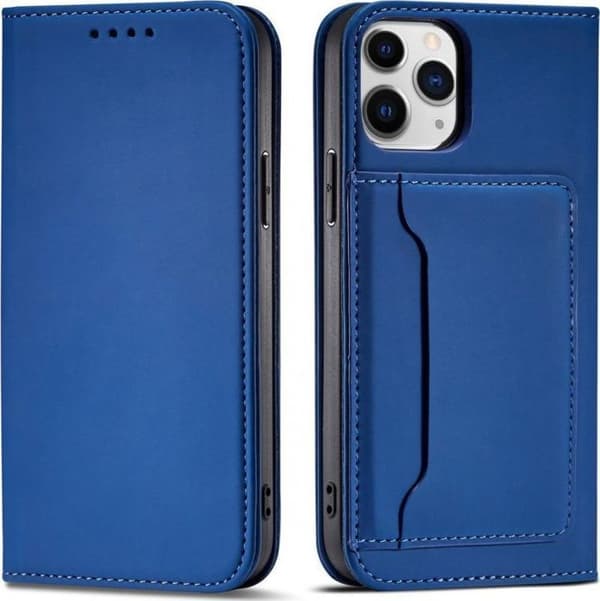 Coque téléphone - bumperskydd för Hurtel Magnet Card Case för iPhone 12 Kortplånbok Ställ Blå