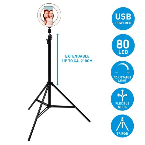 LED-ringljus - Grundig - 8711252249865 - Stativ - Selfie-belysning - Professionella resultat