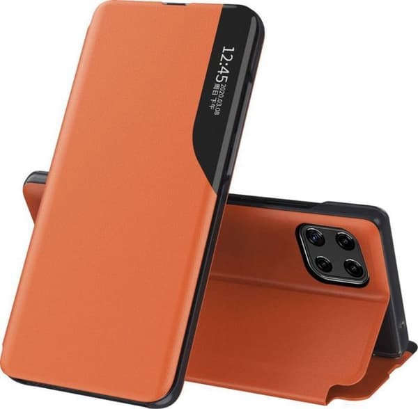 Hurtel Eco Leather View Case elegant etui med flik och ställfunktion för Samsung Galaxy A22 4G orange