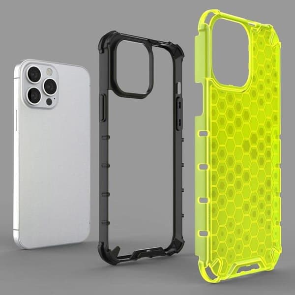 Coque telefon - bumpertelefon Hurtel Coque blindée Honeycomb med gelram för iPhone 13 Pro Max grön