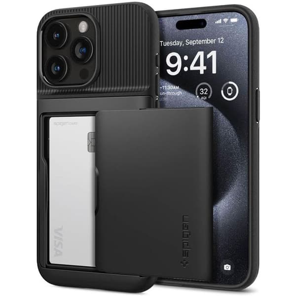 Coque för iPhone 15 Pro - Spigen Slim Armor CS - Svart