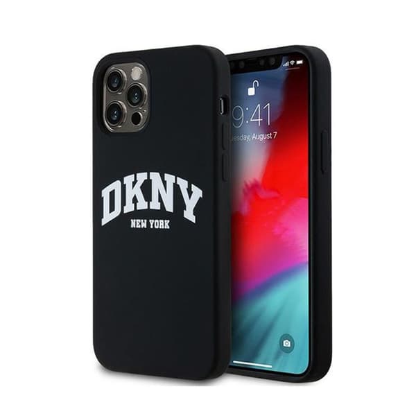 DKNY Liquid Silicone White Logo Print MagSafe - Fodral för iPhone 12 / iPhone 12 Pro (svart)