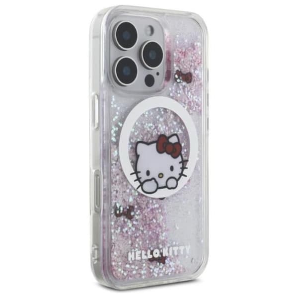 Coque pour iPhone 16 Pro - Hello Kitty Hardcase Liquid Glitter Sweet Kitty Bows MagSafe (HKHMP16LLLLSWKKH) - Vit.