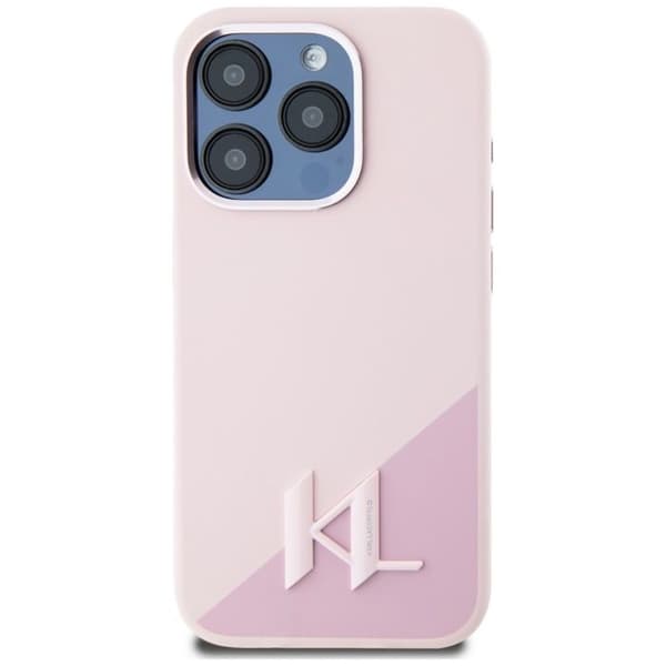 Coque för iPhone 15 Pro Max - Karl Lagerfeld Silicone MagSafe (KLHMP15XSCMKKMPCP) - Initial Metall Skugga Rosa