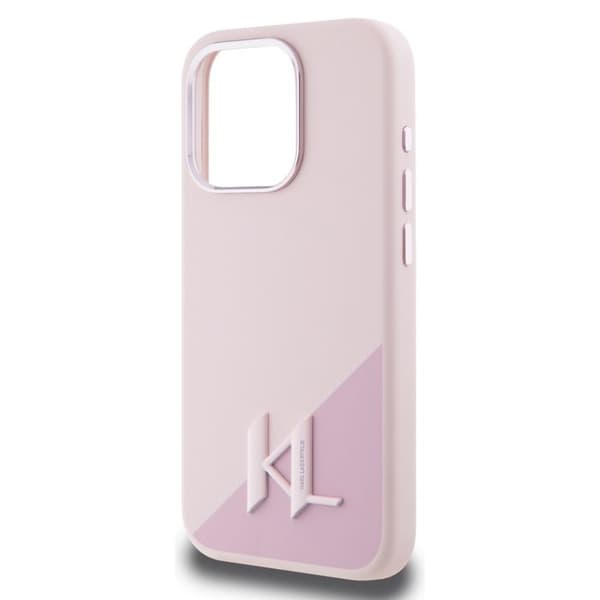 Coque för iPhone 15 Pro Max - Karl Lagerfeld Silicone MagSafe (KLHMP15XSCMKKMPCP) - Initial Metall Skugga Rosa