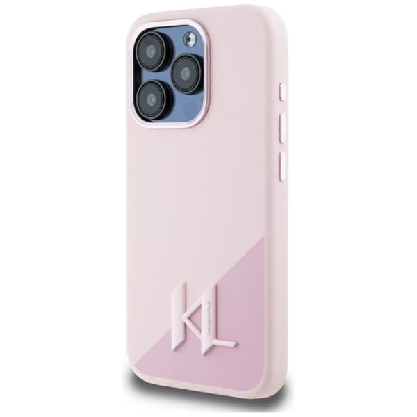 Coque för iPhone 15 Pro Max - Karl Lagerfeld Silicone MagSafe (KLHMP15XSCMKKMPCP) - Initial Metall Skugga Rosa