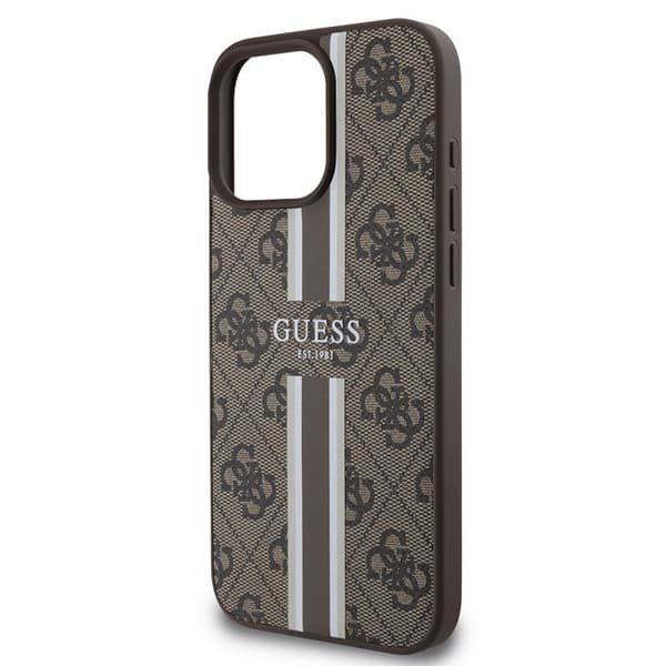 Coque för iPhone 16 Pro - Guess Hardcase 4G Randig Tryck MagSafe (GUHMP16LP4RPSW) - Brun