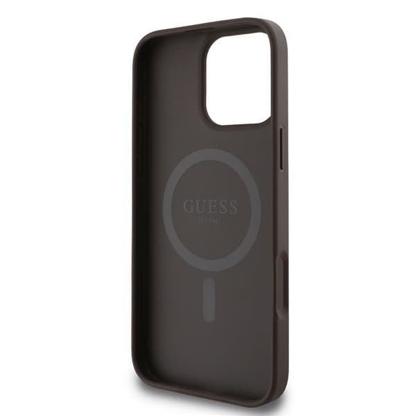 Coque för iPhone 16 Pro - Guess Hardcase 4G Randig Tryck MagSafe (GUHMP16LP4RPSW) - Brun