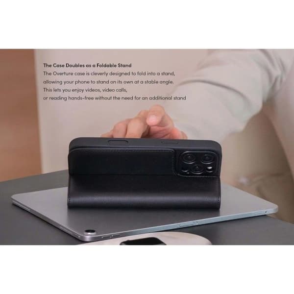 Moshi Overture MagSafe - 3-i-1 läderfodral med lock för iPhone 16 Pro (Kol svart)