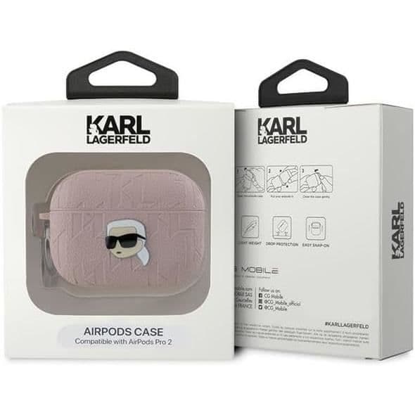 Coque AirPods Pro 2 - Karl Lagerfeld - Monogram Karl Head - Eco-läder - Rosa - Semi-hård