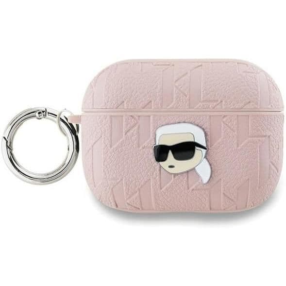 Coque AirPods Pro 2 - Karl Lagerfeld - Monogram Karl Head - Eco-läder - Rosa - Semi-hård