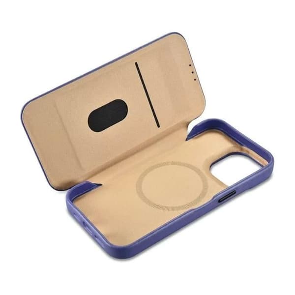 iPhone 14 Pro - iCARER Folio-fodral i äkta läder med MagSafe & magnetstängning (lila)