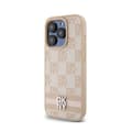 Miniatyrbild 2 av 6: DKNY Monomönster, rutigt läder och tryckta ränder - iPhone 15 Pro-fodral (rosa)