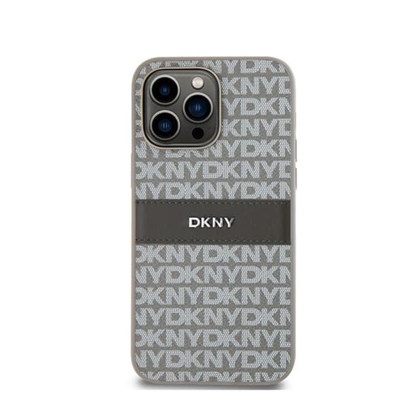 DKNY Leather Mono Stripe & Metal Logo - iPhone 14 Pro Fodral (beige)