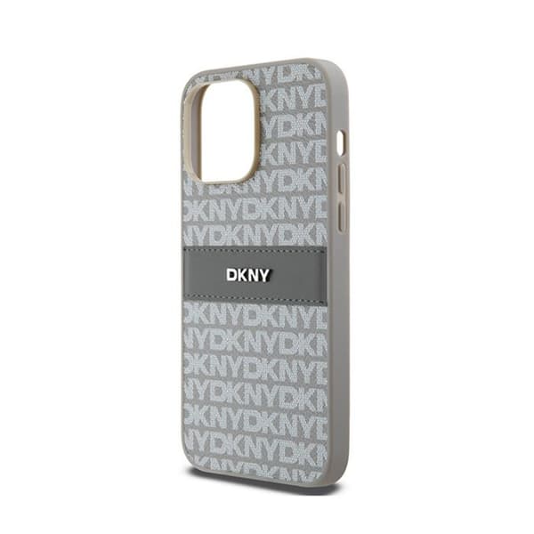DKNY Leather Mono Stripe & Metal Logo - iPhone 14 Pro Fodral (beige)