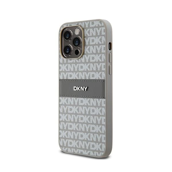 DKNY Leather Mono Stripe & Metal Logo - iPhone 14 Pro Fodral (beige)