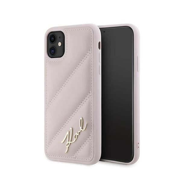 Telefonfodral - Karl Lagerfeld - iPhone 11 - Rosa - Ekologiskt läder - Vadderad
