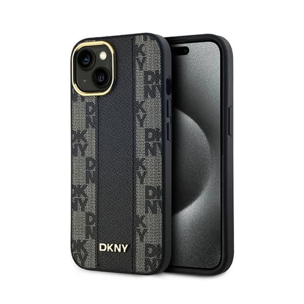 DKNY Cuir med rutigt mono-mönster MagSafe - Fodral för iPhone 15 Plus / 14 Plus (Svart)