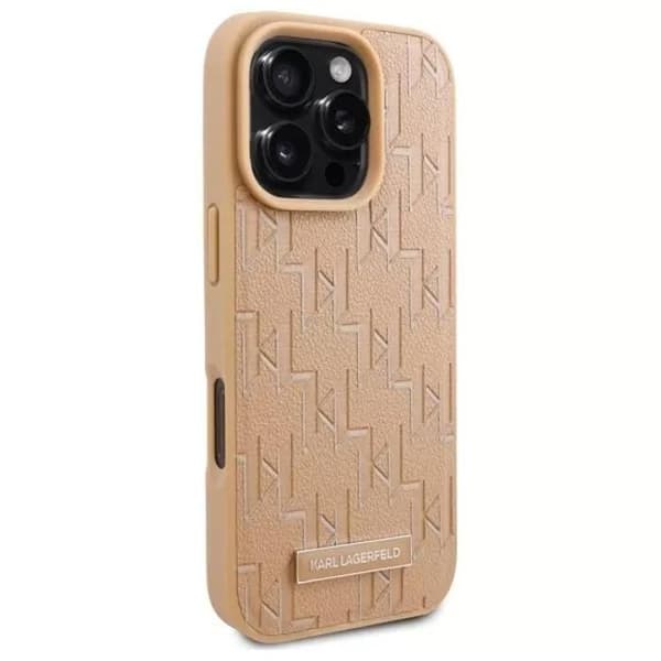 Coque för iPhone 16 Pro - Karl Lagerfeld - Beige - MagSafe - Ekologisk Läder - Hård