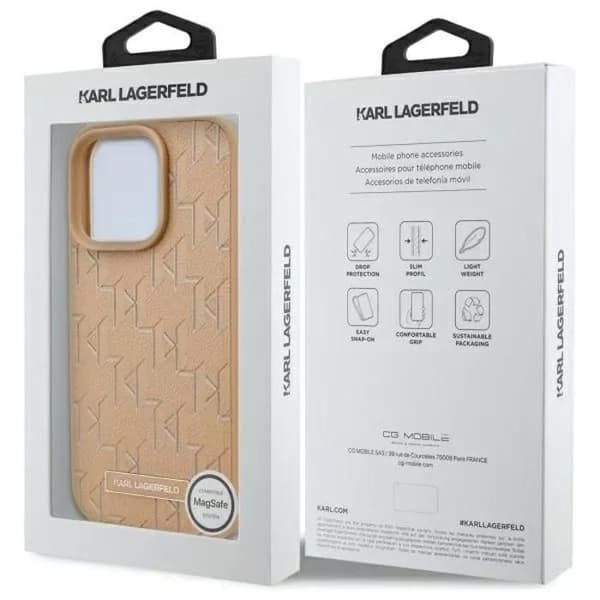 Coque för iPhone 16 Pro - Karl Lagerfeld - Beige - MagSafe - Ekologisk Läder - Hård