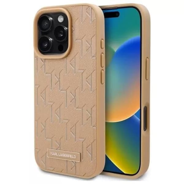 Coque för iPhone 16 Pro - Karl Lagerfeld - Beige - MagSafe - Ekologisk Läder - Hård