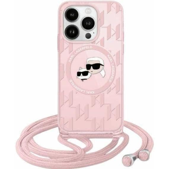 Coque Crossbody - Karl Lagerfeld - Karl & Choupette - MagSafe - Rosa - iPhone 15 Pro Max