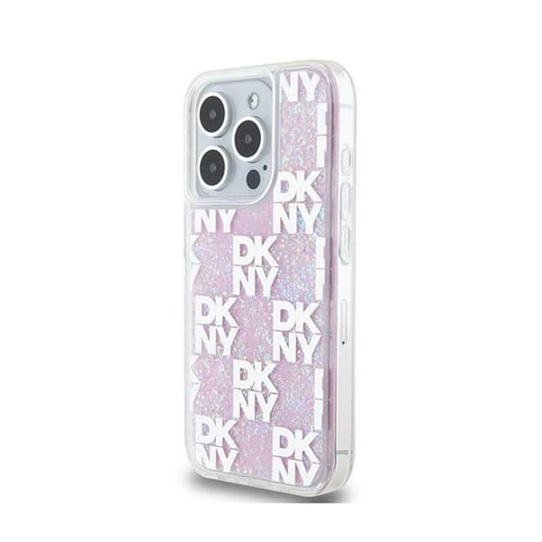 DKNY Liquid Glitter Multilogo - Fodral för iPhone 15 Pro (Rosa)