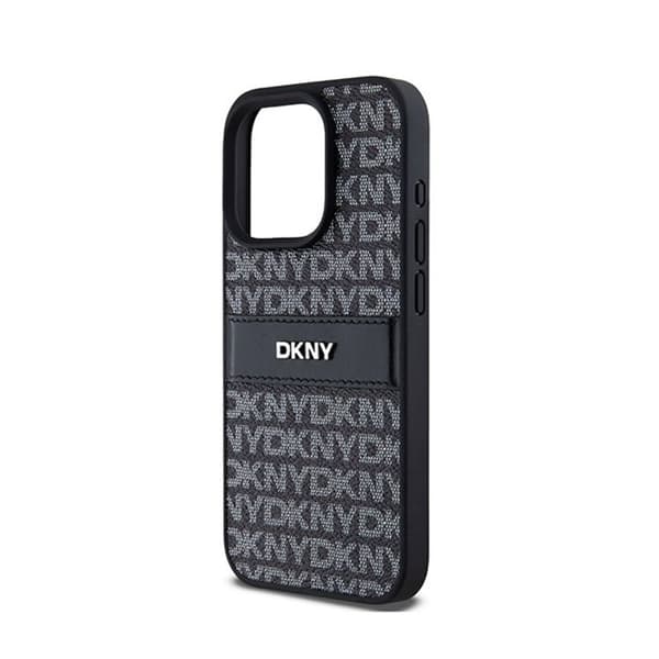 DKNY Leather Mono Stripe & Metal Logo - iPhone 15 Pro Fodral (svart)