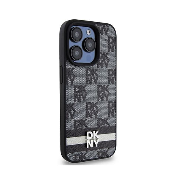 DKNY Mono Mönster Check Läder och tryckta ränder - iPhone 15 Pro Fodral (svart)